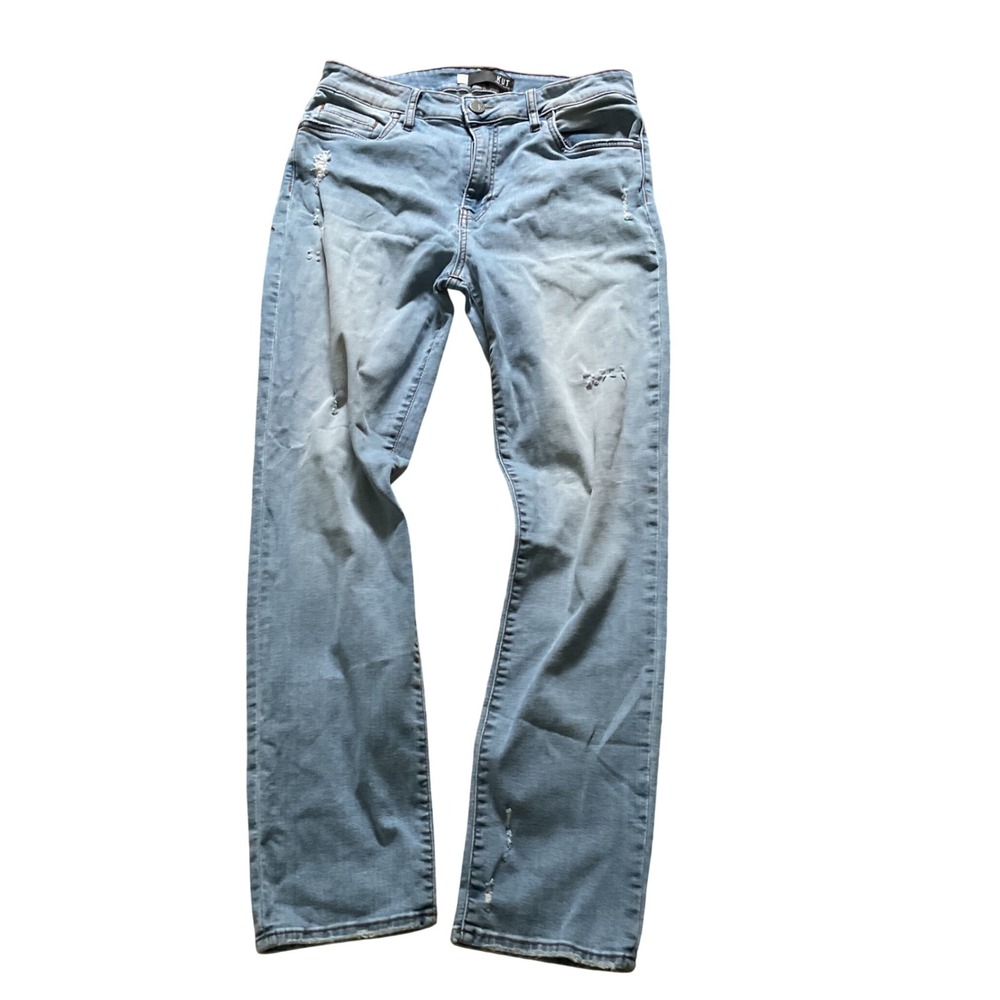 KUT from the Kloth Light Wash Distressed Straight Leg Jeans Size 10